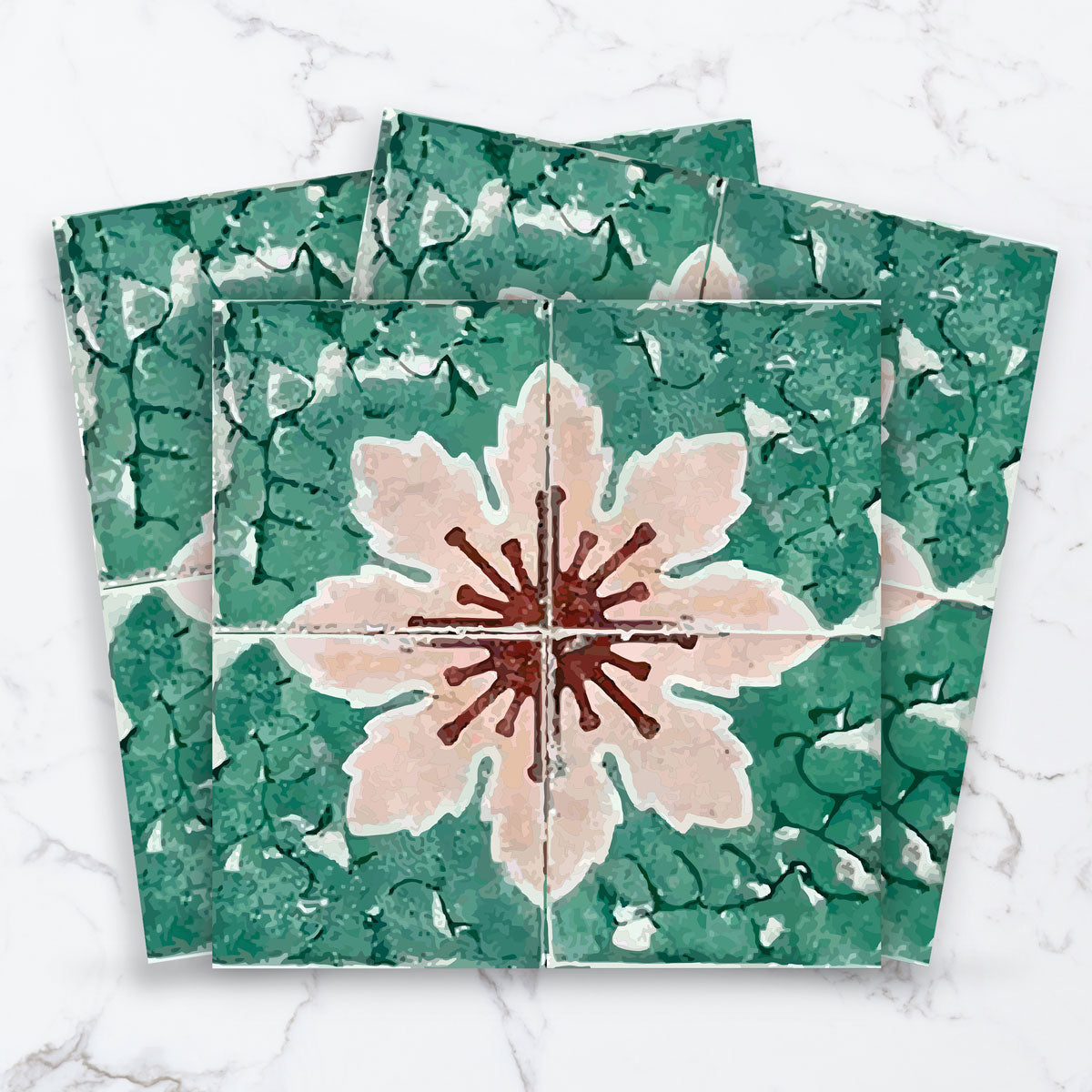 Pink & Old Floral Tile Stickers | Peel and Stick Bathroom Kitchen Floor Wall Backsplash Tile Stickers | Easy to Apply | Removable