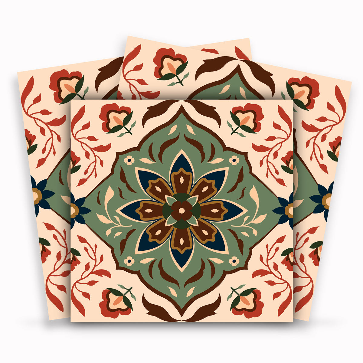 Persian Floral Peel and Stick Tile Stickers | Kitchen, Bathroom, Wall Floor Tile Vinyl Decals| Removable | Free Shipping