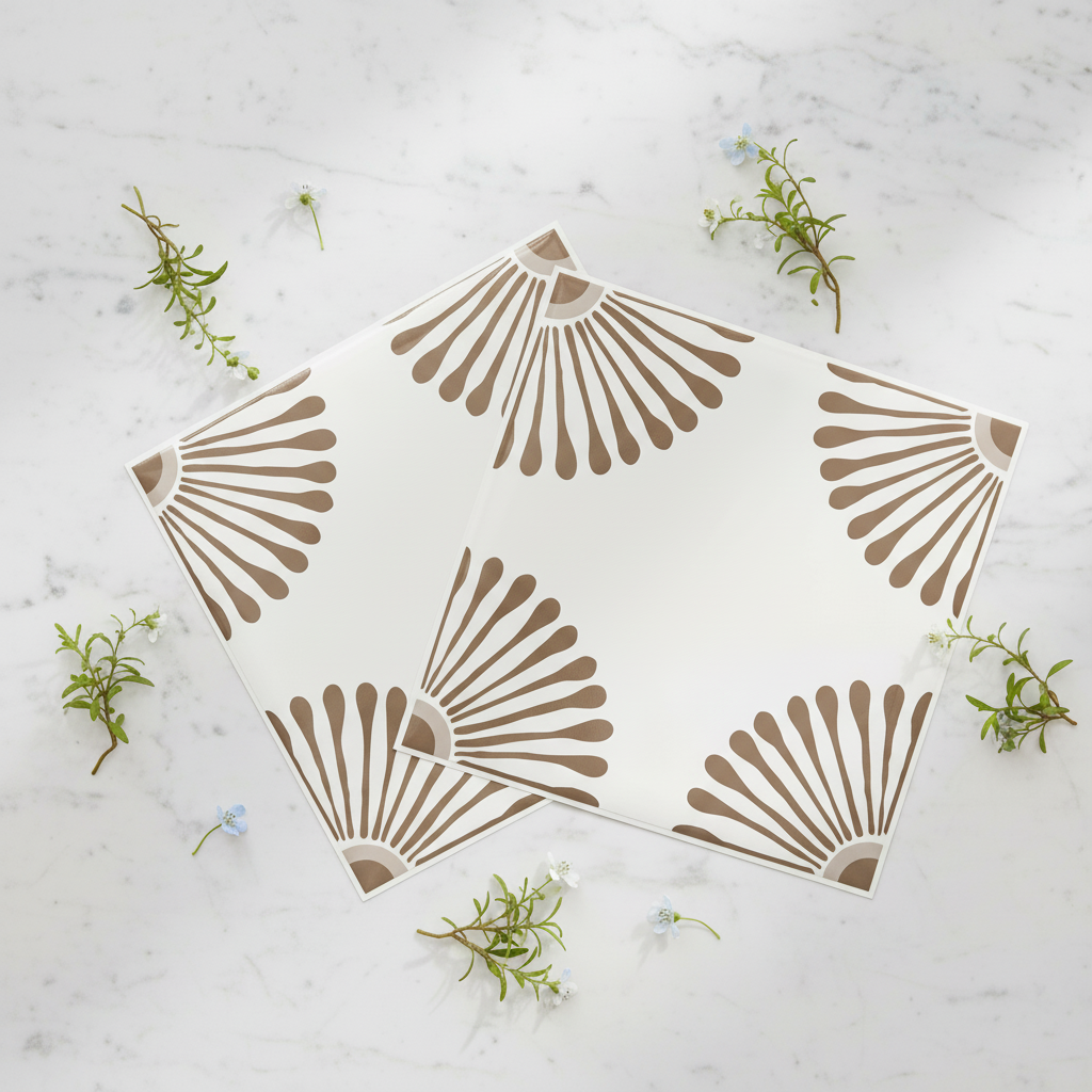 ANEJO EMMELINE Neutral Brown Floor Tile Stickers: Peel and Stick Decals Backsplash for Kitchen, Bathroom & Walls | Easy to Apply