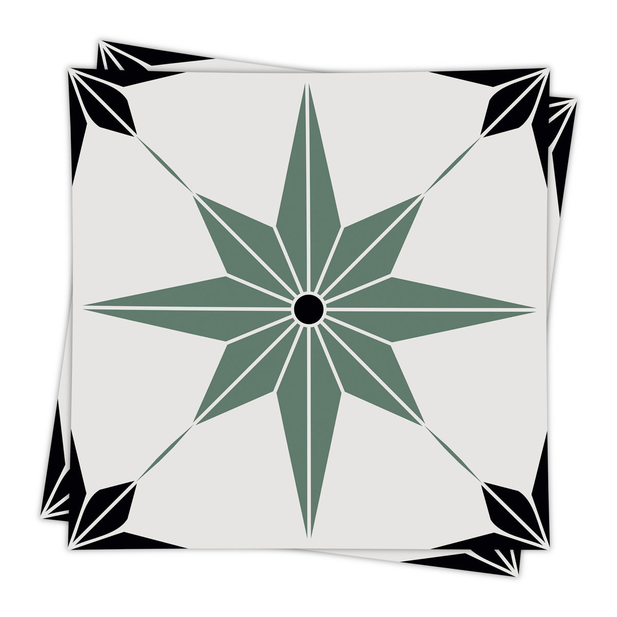 Peel and Stick Olive Green with Blackstar Tile Stickers | Removable | Bathroom Floor Antiskid Tile Decals | Free Shipping