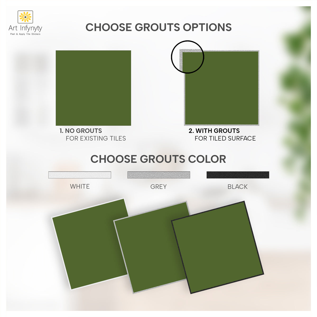 Solid Olive Tile Stickers | Peel and Stick Kitchen, Bathroom and Wall Tile Decals | Antiskid Floor Tile Stickers | Free Shipping