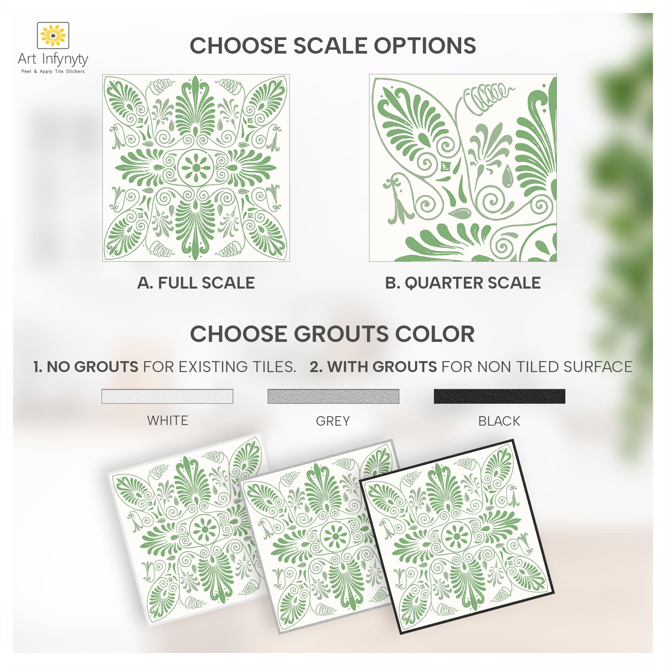 Greek Olive Green Peel and Stick Tile Stickers | Waterproof and Removable | Bathroom, Kitchen Backsplash Tile Decals