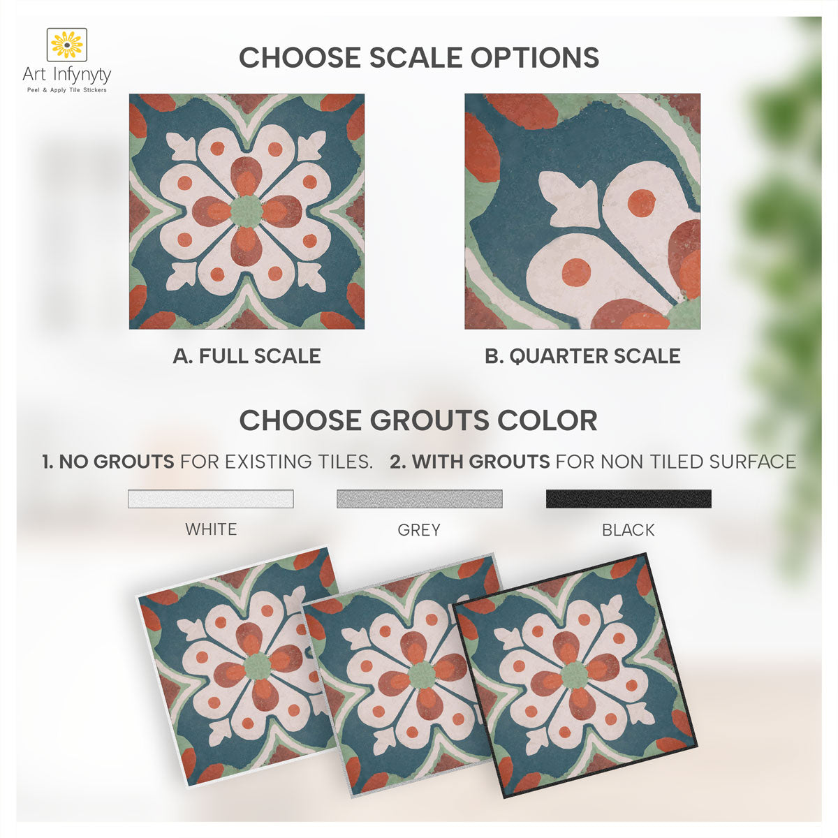 Old Hand Crafted Peel and Stick Floor Tile Stickers | Backsplash Kitchen, Bathroom, and Wall Tile Vinyl Decals | Removable