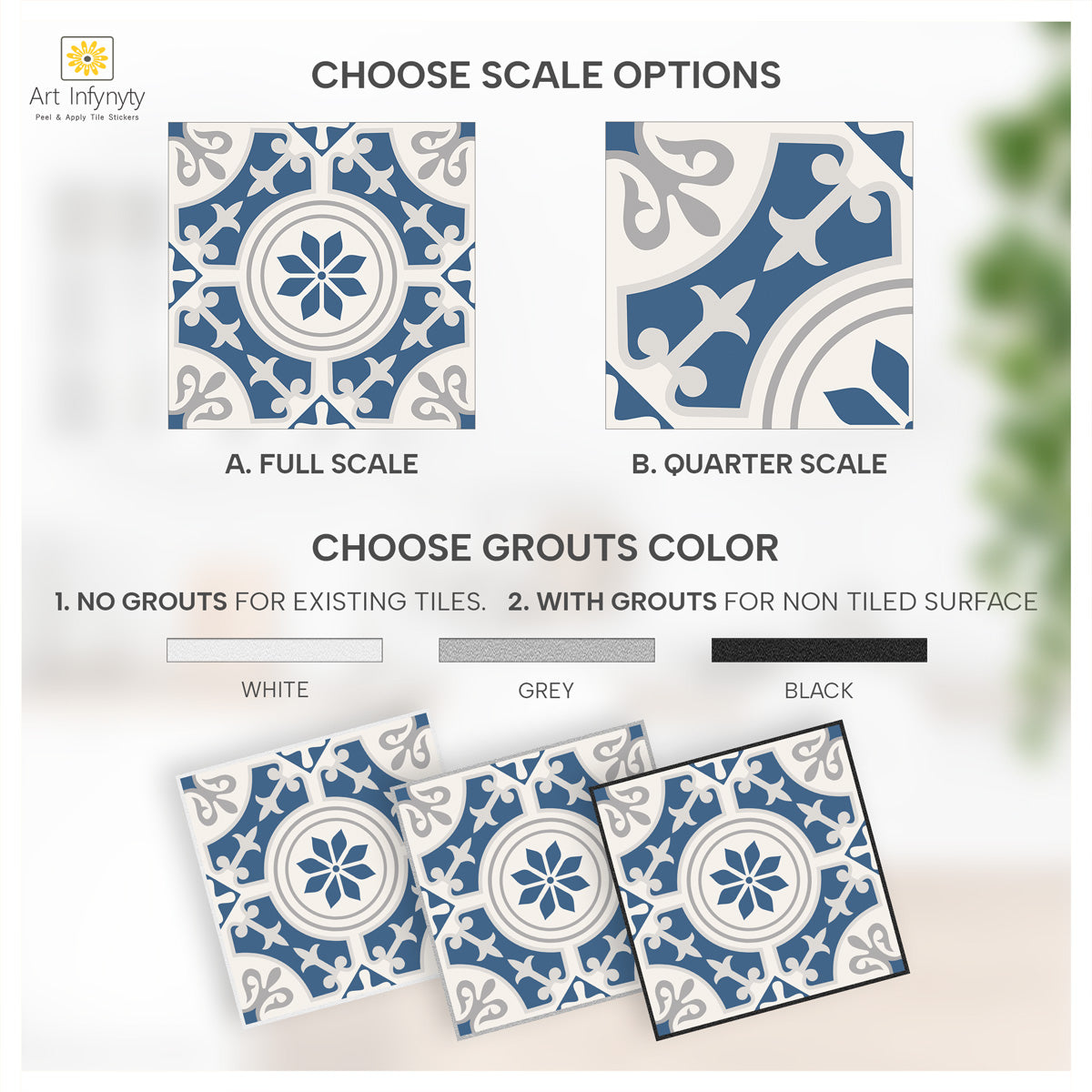 Blue Suede Floral Tile Sticker | Antiskid Bathroom Floor Tile Vinyl | Peel and Stick Kitchen Wall Backsplash Tile Stickers