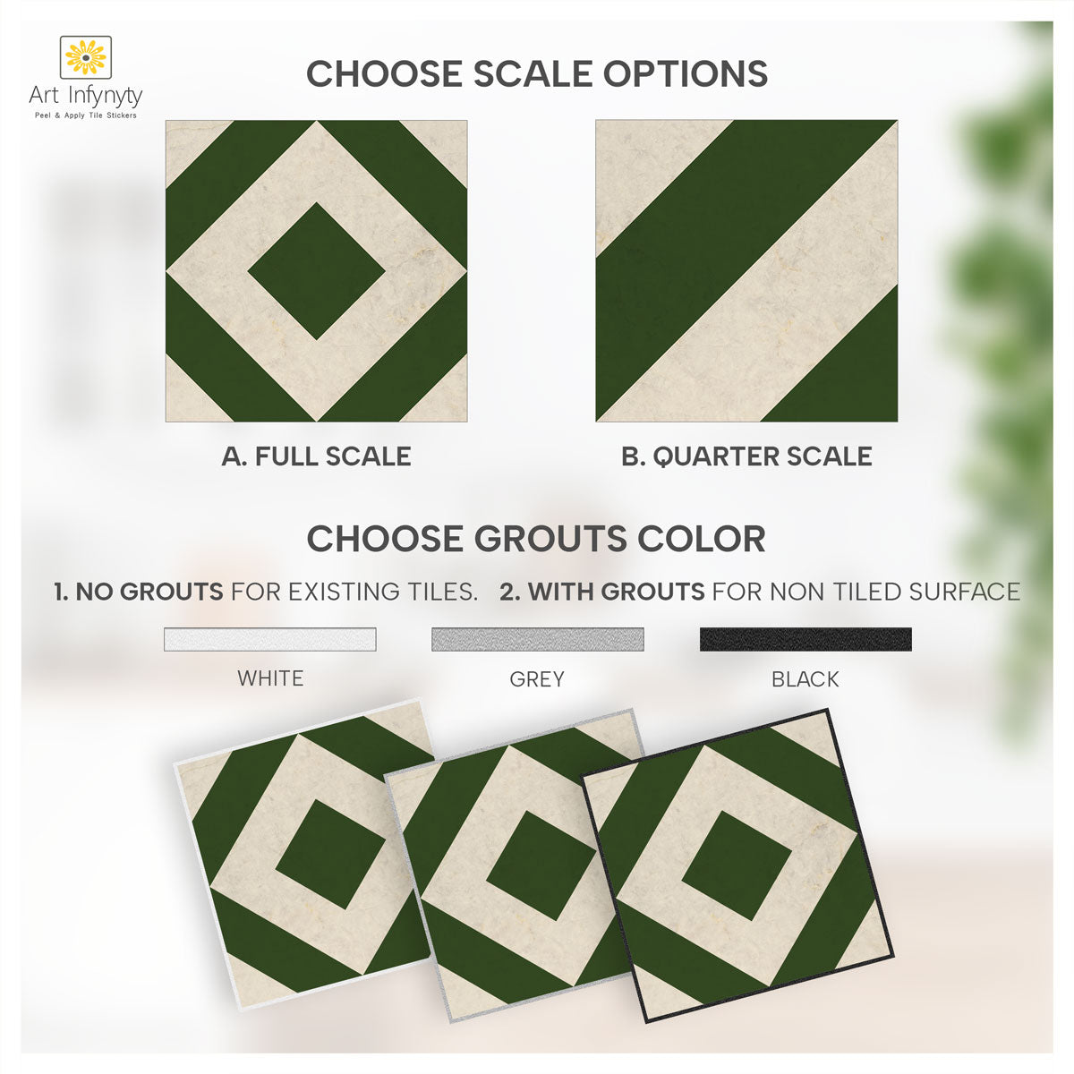 Peel and Stick Heritage Green Tile Stickers | Backsplash Tile Vinyl Decals for Kitchen Bathroom & Wall | Antiskid Floor Tile Stickers