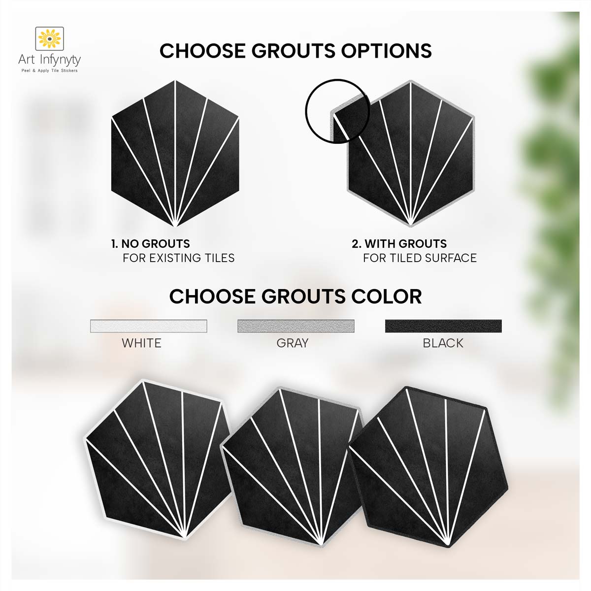 Hexagon Black Floor Tile Stickers | Peel and Stick Kitchen Bathroom Wall Backsplash Tile Viny Decals | Antiskid Tile vinyl for Floor