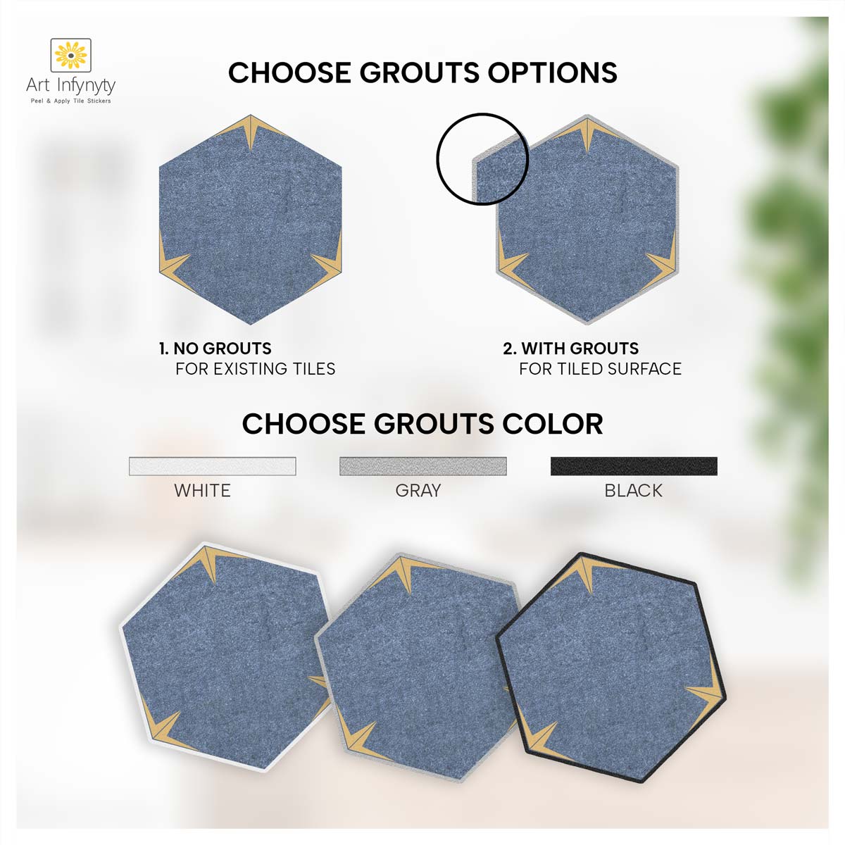 Blue Hexagon Tile Wall Floor Tile Stickers | Peel and Stick Kitchen Bathroom Wall Backsplash Tile Vinyl Decals | Removable