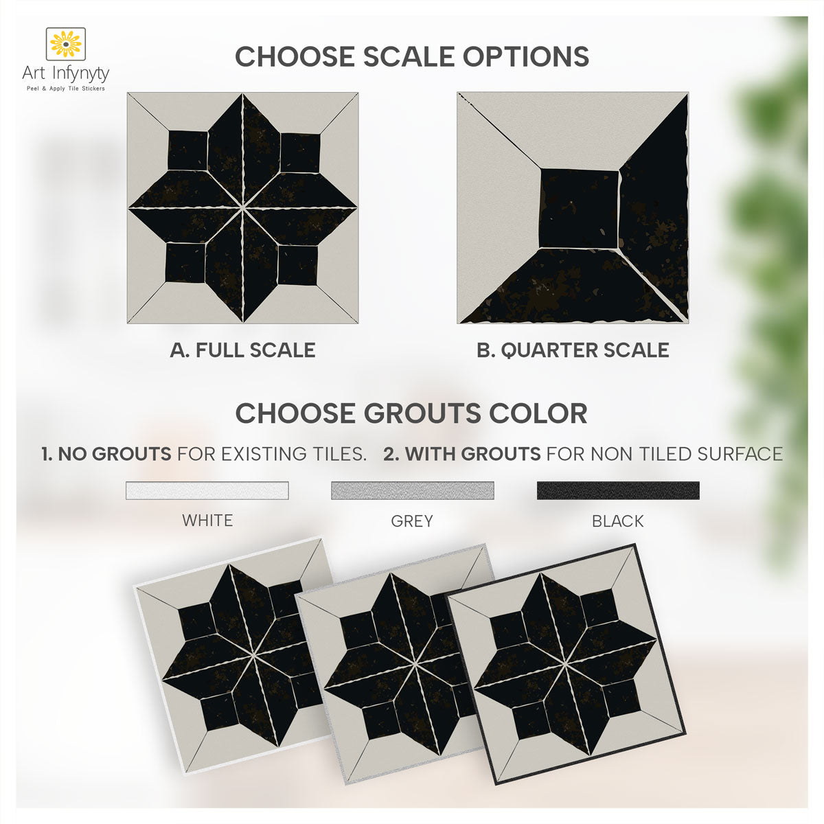 Moroccan Black Petal Tile Sticker | Backsplash Tile Vinyl Decals | Peel and Stick Kitchen, Wall Floor Tile Stickers | FREE SHIPPING!