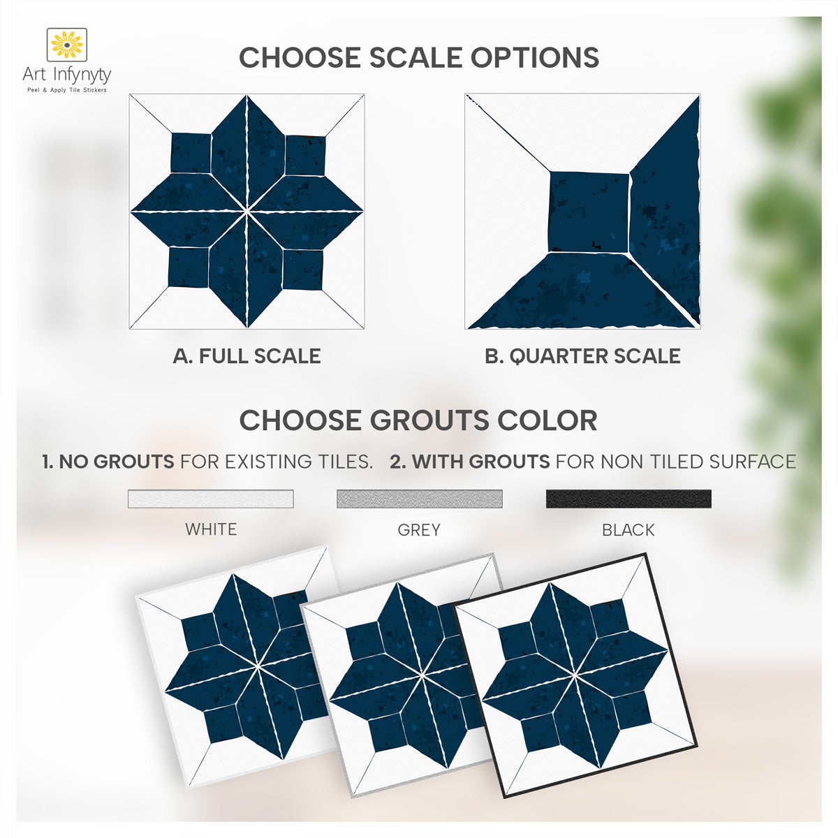 Moroccan Blue Petal Tile Sticker | Backsplash Tile Decals | Peel and Stick Kitchen, Wall Floor Tile Decals | Free Shipping