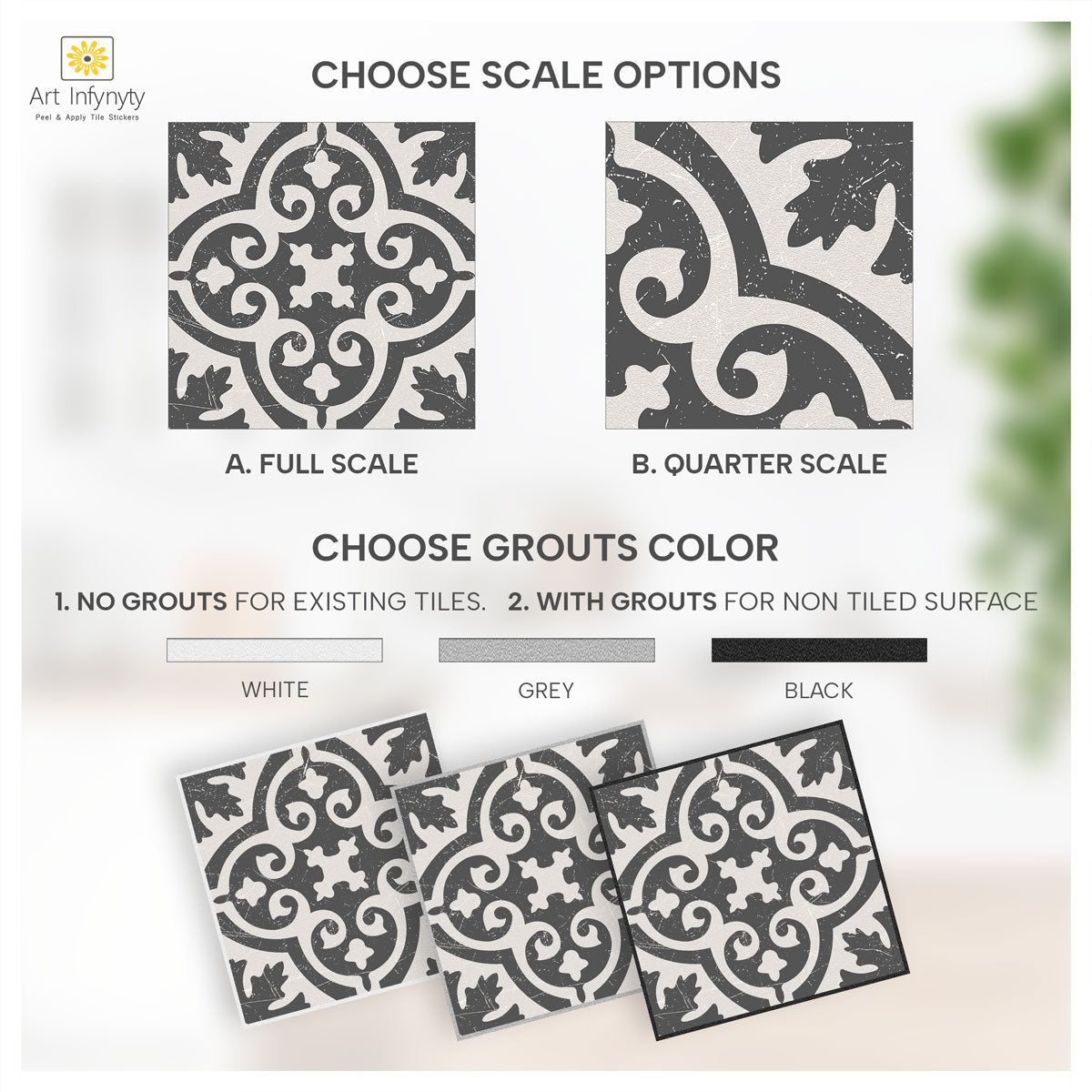 Elegance Vintage Floral Tile Stickers | Antiskid Floor Tile Vinyl | Peel and Stick Kitchen Bathroom Wall Tile Vinyl Decals