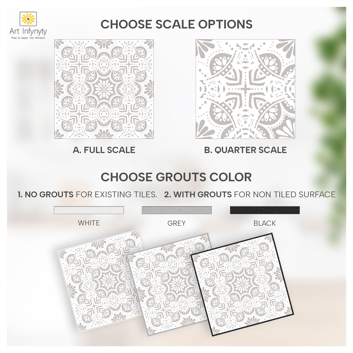 Grey Handcrafted Tile Stickers | Kitchen Backsplash, Bathroom, Floor and Wall Tile Decals | Waterproof | Free Shipping