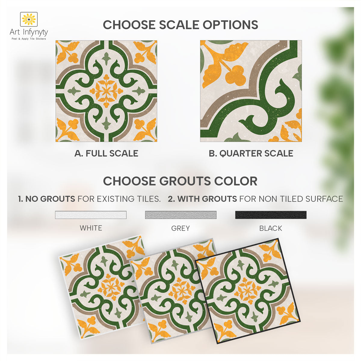 Vintage Limelight Tile Stickers | Peel and Stick Kitchen, Bathroom, Wall Backsplash Tiles Decals | Antiskid Floor Tile Stickers