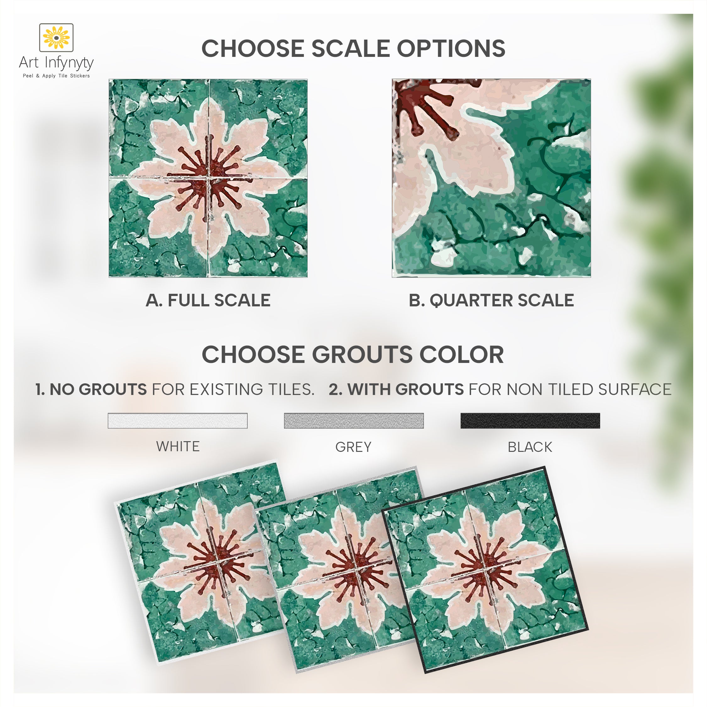 Pink & Old Floral Tile Stickers | Peel and Stick Bathroom Kitchen Floor Wall Backsplash Tile Stickers | Easy to Apply | Removable