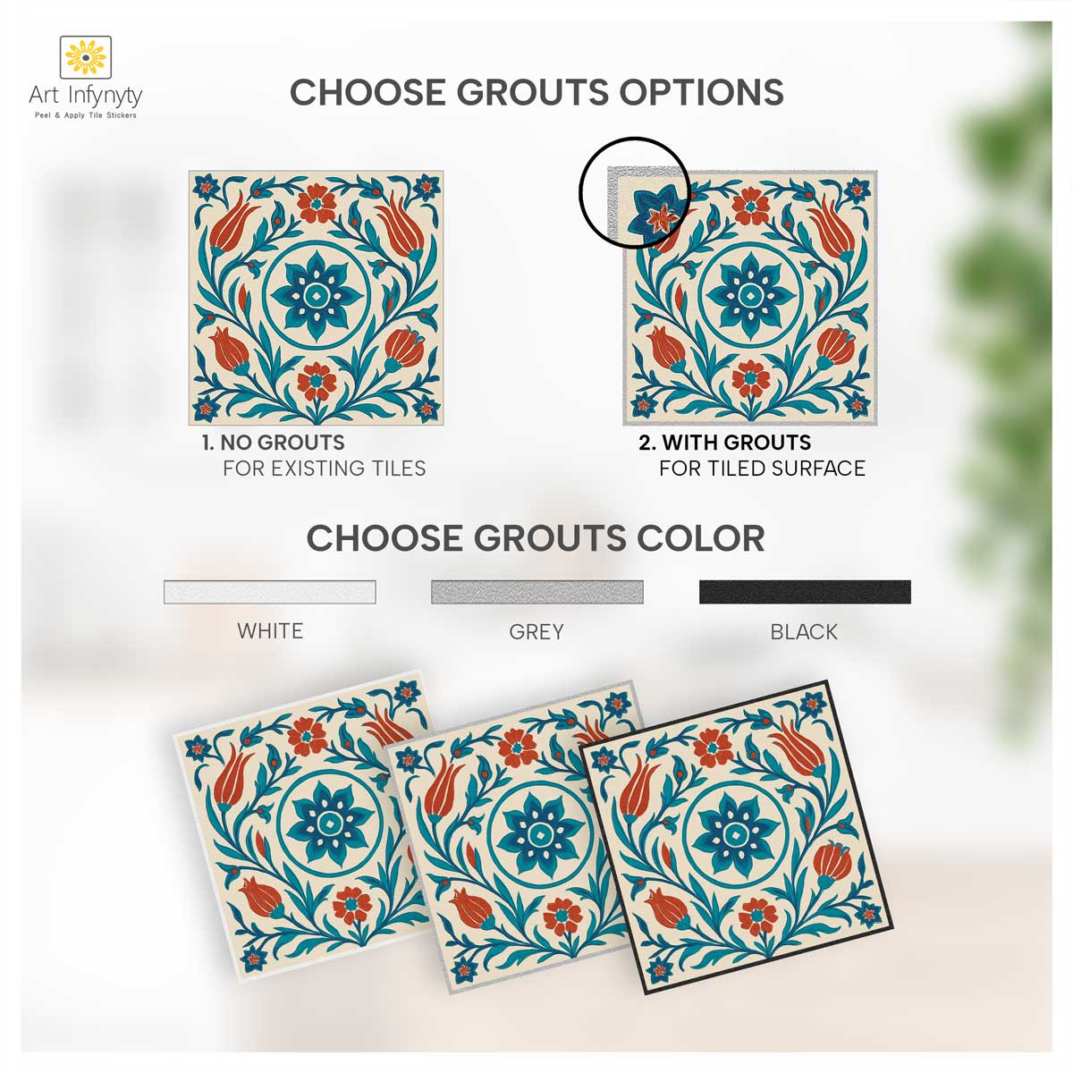 Teal and Clay Garden Backsplash Tile Stickers | Peel and Stick Wall, Kitchen & Bathroom Tile Decals | Antiskid Floor Tile Vinyl