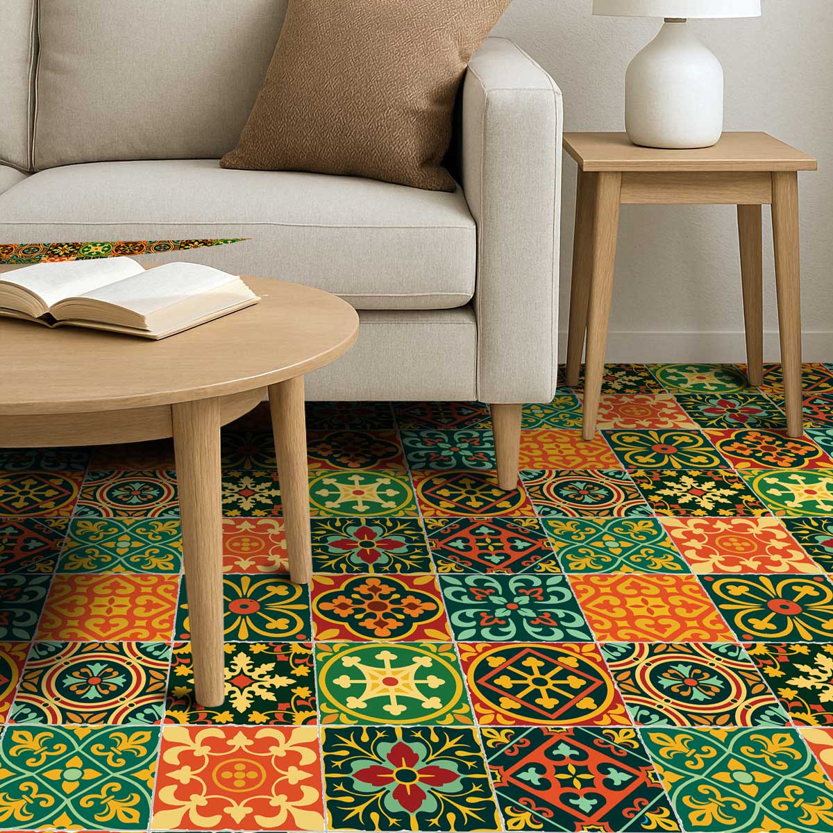 Fiesta-Inspired Tile Vinyl Decals | Retro Kitchen Wall & Bathroom Peel and Stick Vinyl Stickers | Antiskid Floor Tile Stickers