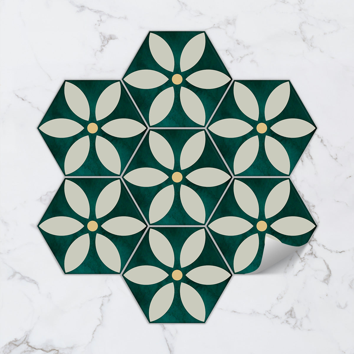 Moss Green Hexagon Peel and Stick Tile Stickers | Kitchen Bathroom Backsplash Tile Decals | Antiskid Floor Tile Stickers