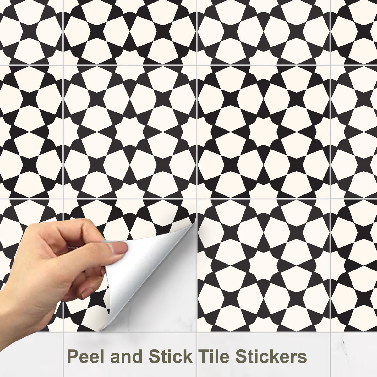 Classic Seamless Black Pattern Tile Vinyl | Peel and Stick Tiles Decal for Wall Bathroom Kitchen Floor | Removabl | Free Shipping