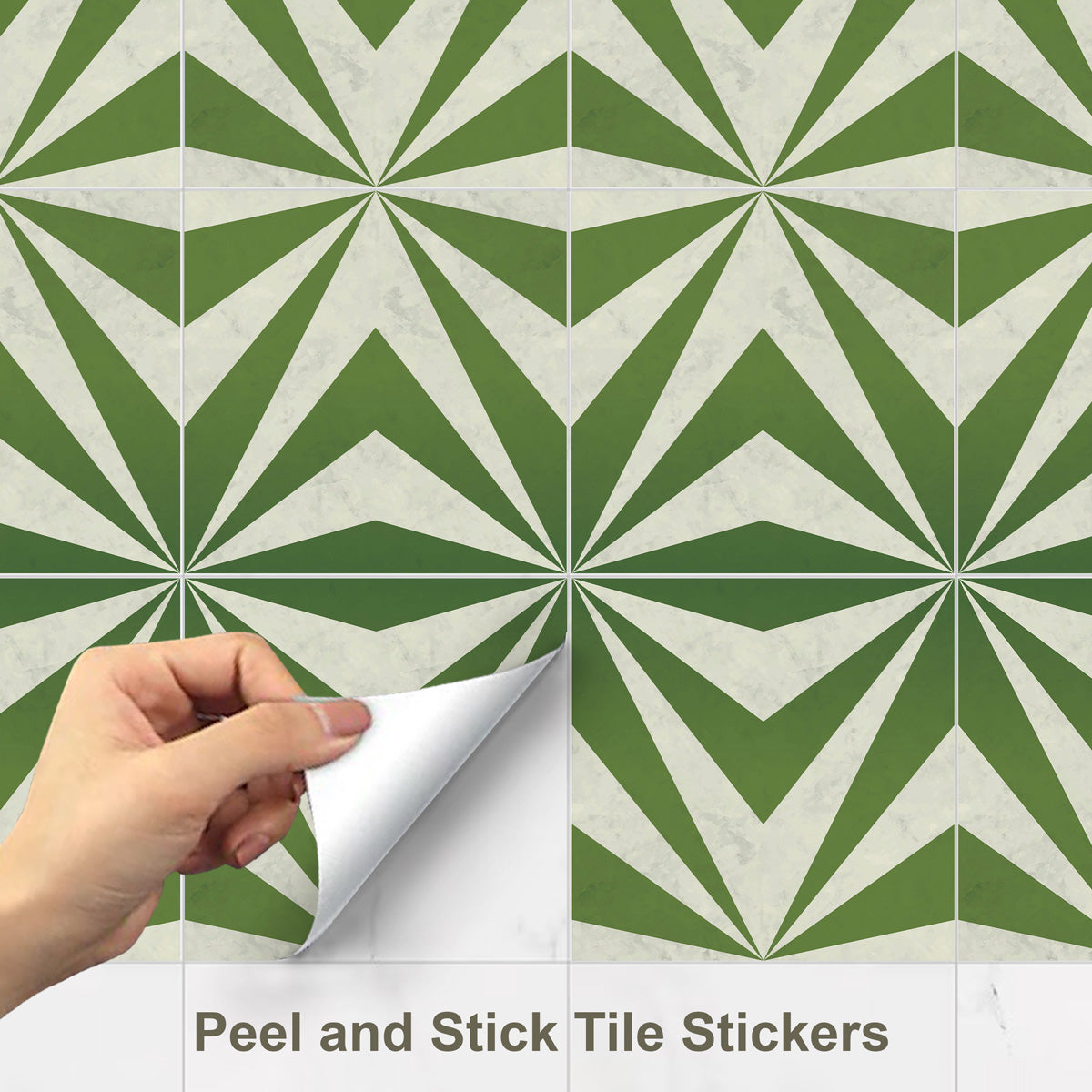 Oblique Moss Green Tile Stickers | Antiskid Floor Tile Vinyl | Peel and Stick Kitchen Bathroom Wall Tile Stickers | Removable