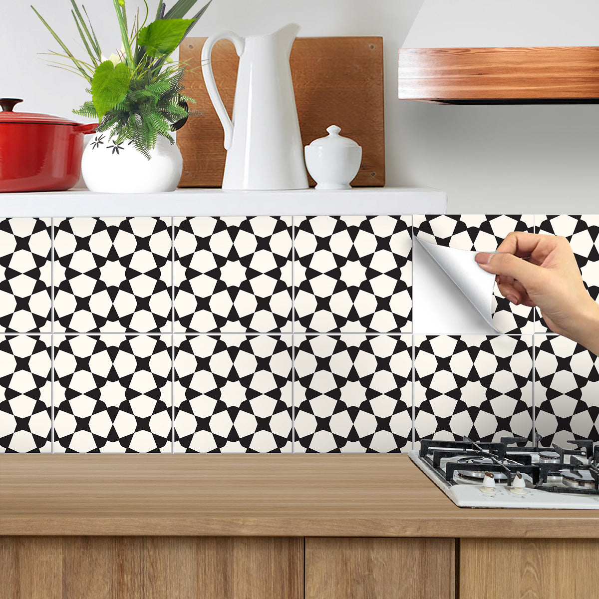 Classic Seamless Black Pattern Tile Vinyl | Peel and Stick Tiles Decal for Wall Bathroom Kitchen Floor | Removabl | Free Shipping