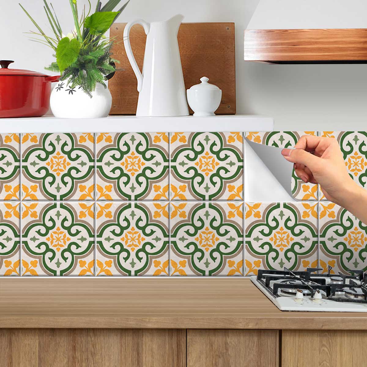 Vintage Limelight Tile Stickers | Peel and Stick Kitchen, Bathroom, Wall Backsplash Tiles Decals | Antiskid Floor Tile Stickers