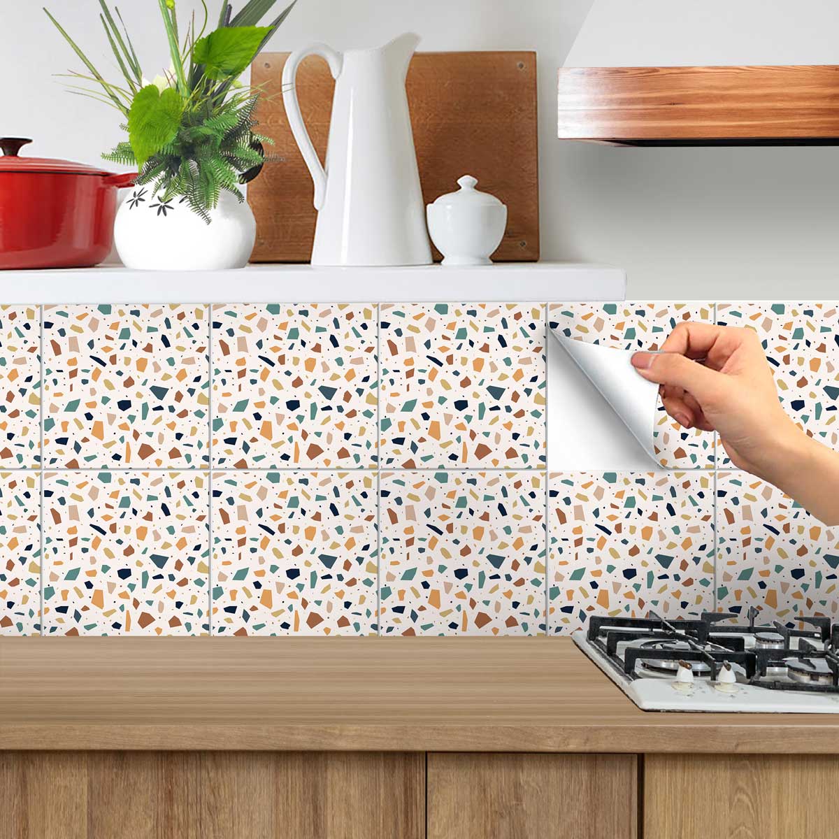 Colorful Terrazzo Mosaic Tile Stickers | Peel and Stick Kitchen Bathroom Wall Tile Vinyl| Antiskid Floor Tile Sticker | Removable