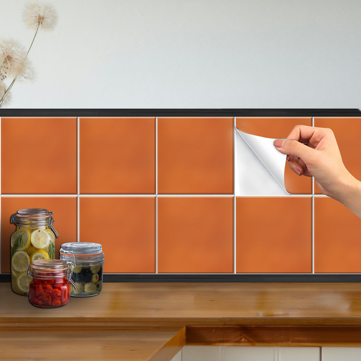 Mandarian Orange Peel and Stick Tile Stickers | Kitchen Bathroom Wall Hand Crafted Decal | Antiskid Floor Tile Stickers