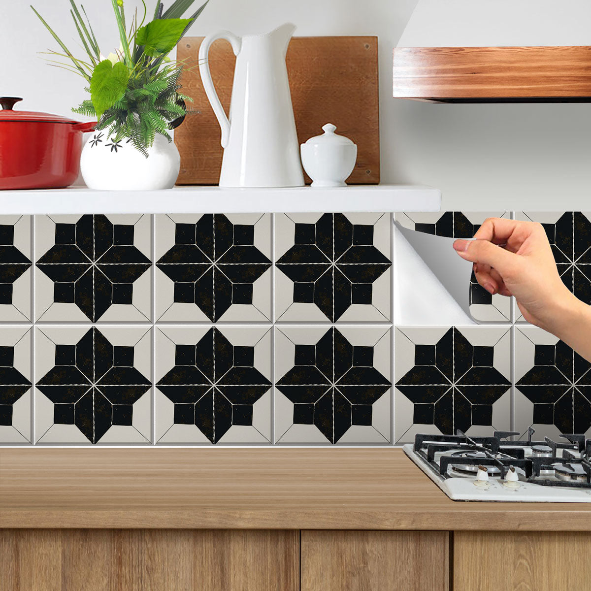 Moroccan Black Petal Tile Sticker | Backsplash Tile Vinyl Decals | Peel and Stick Kitchen, Wall Floor Tile Stickers | FREE SHIPPING!