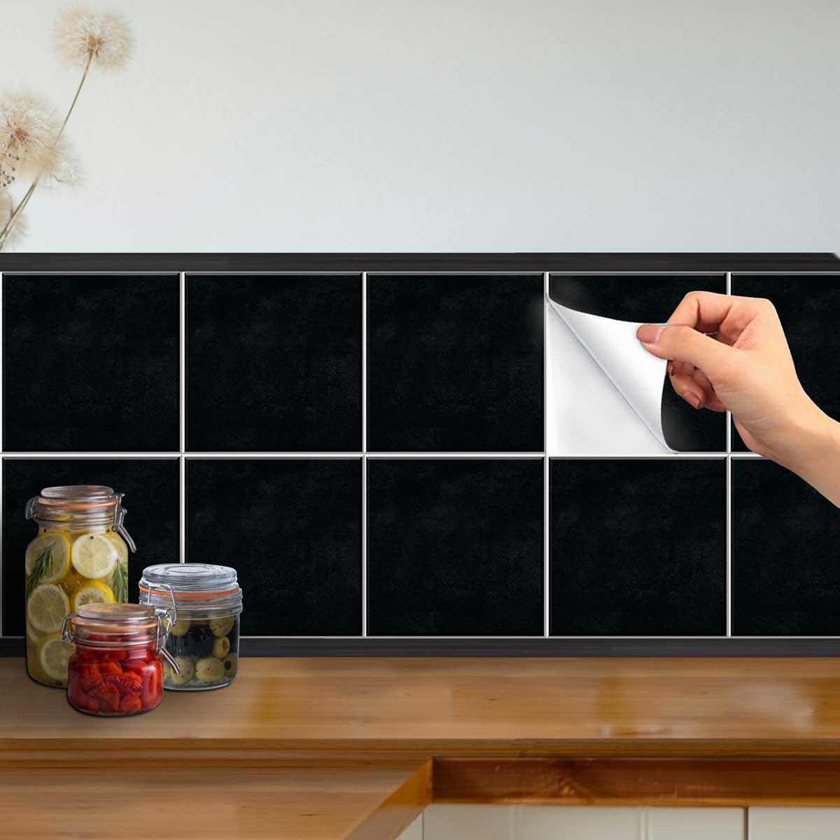 Black Texture Tile Stickers | Kitchen &amp; Bathroom Backsplash Tile Vinyl | Antiskid Floore Tile Decals | Free Shipping