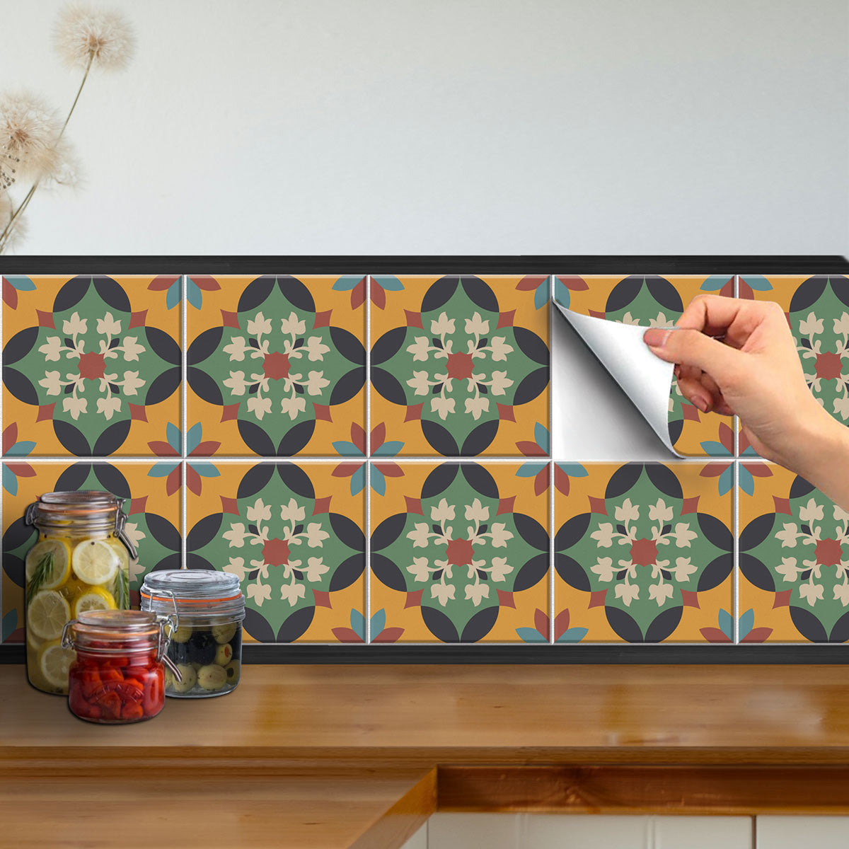 Vintage Old Classic Backsplash Tile Stickers | Peel and Stick Kitchen Bathroom Wall Tile Decals | Antiskid Floor Tile Vinyl