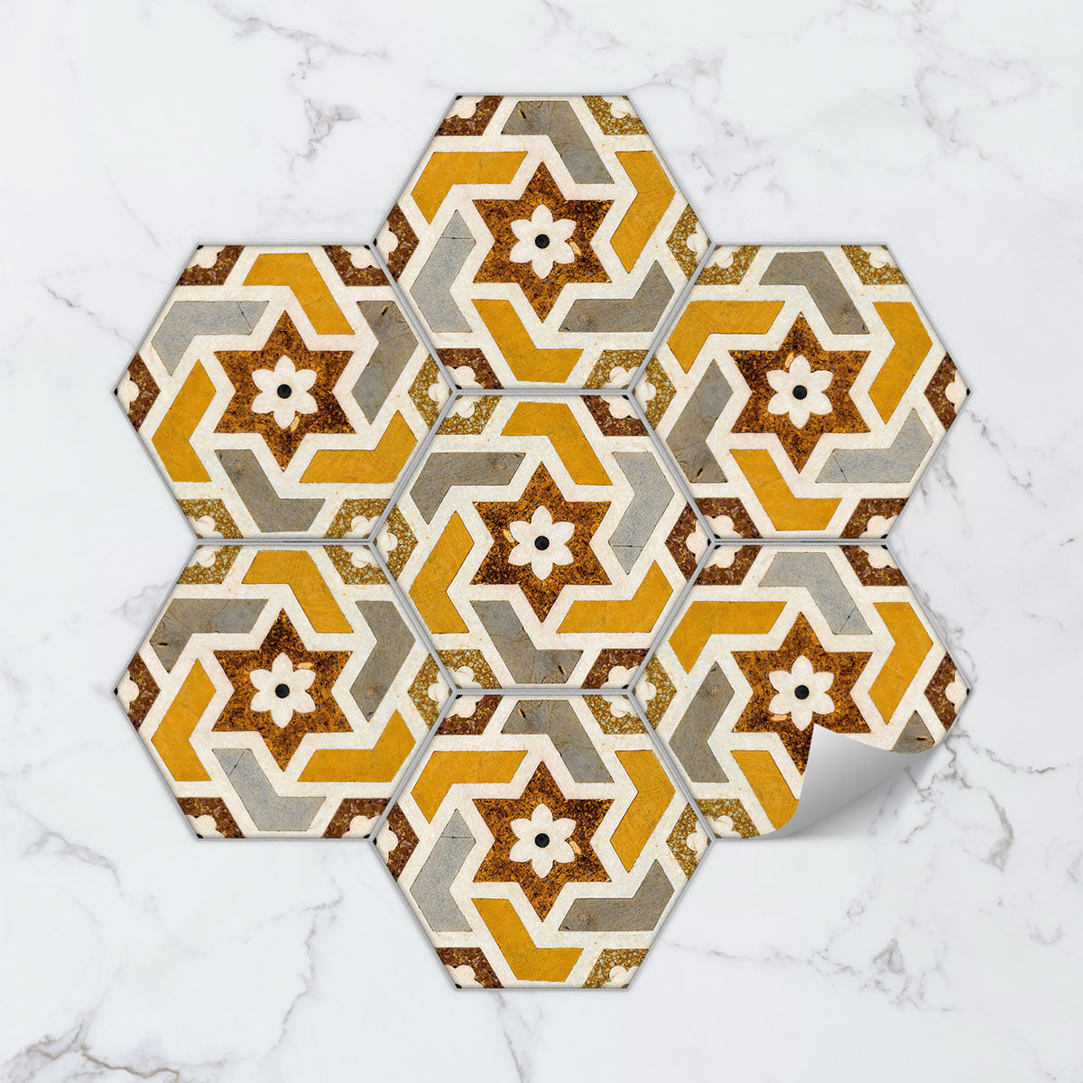 Colorfull Mosaic Star Hexagon Tile Stickers | Peel and Stick Kitchen Bathroom Backsplash Carrelage Vinyl Decals | Removable
