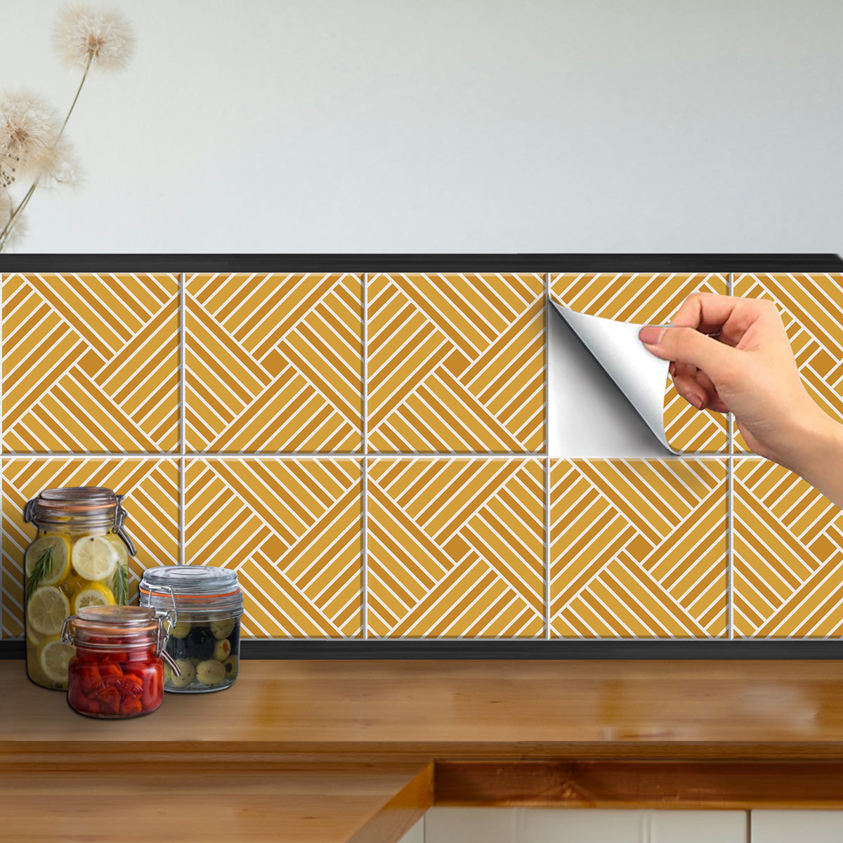 Yellow Seamless Floor Tile Stickers | Peel and Stick Kitchen, Backsplash, Wall and Tile Decals | Water Proof