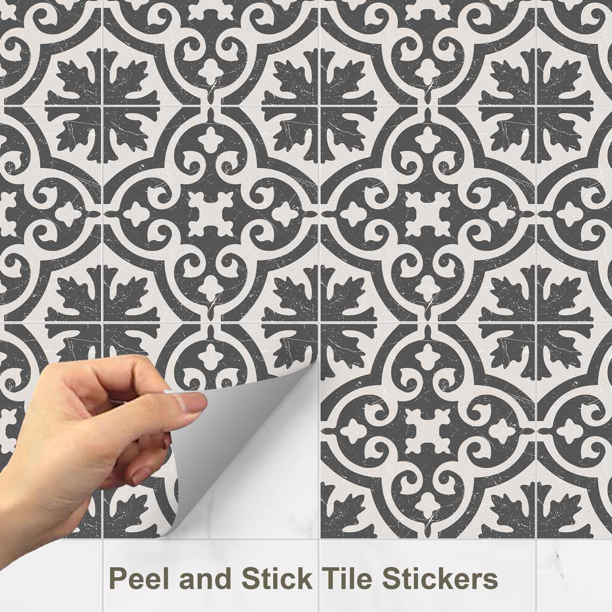 Elegance Vintage Floral Tile Stickers | Antiskid Floor Tile Vinyl | Peel and Stick Kitchen Bathroom Wall Tile Vinyl Decals