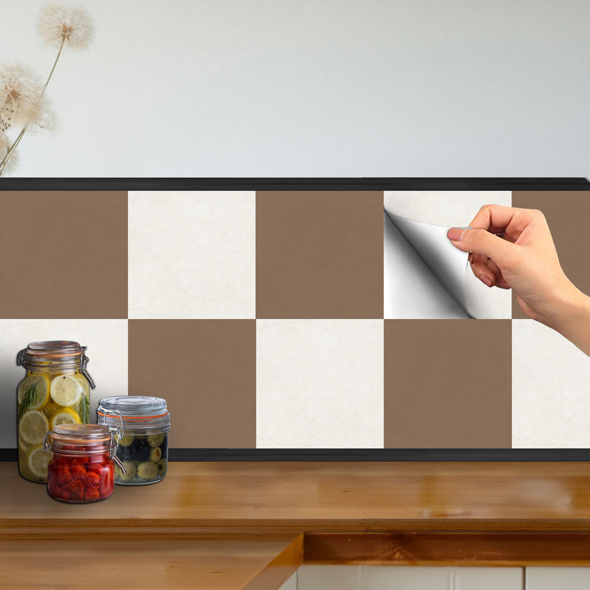 Café Mocha Checker Floor Tile Stickers | Peel and Stick Tile Decals for Kitchen, Bathroom and Wall | Waster Proof | Free Shipping