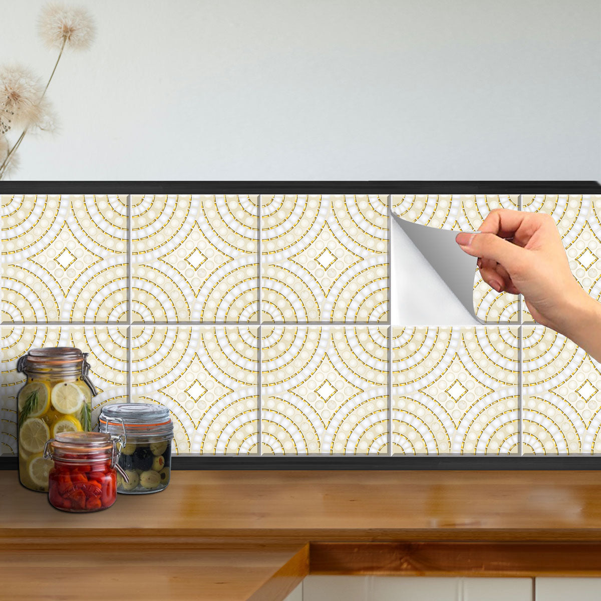 Mosaic Gold Color Floor Tile Stickers | Kithcen, Bathroom, Wall Peel and Stick Backsplash Tile Vinyl Decals | Removable