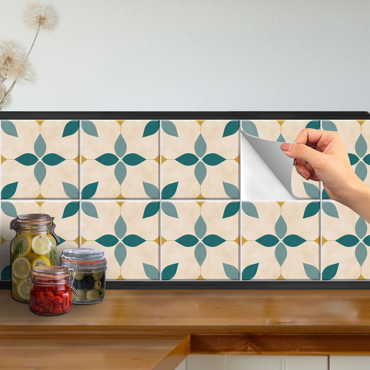 Botanic Floral Tile Stickers | Peel and Stick Kitchen Bathroom Wall Tile Vinyl Decals | Antiskid Floor Tile Stickers | Removable