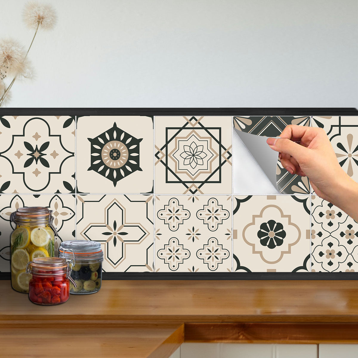 Peel and Stick Arabic Kitchen Tile Stickers | Hand Crafted Tile Stickers for Bathroom, Floor and Wall | Removable | Free Shipping