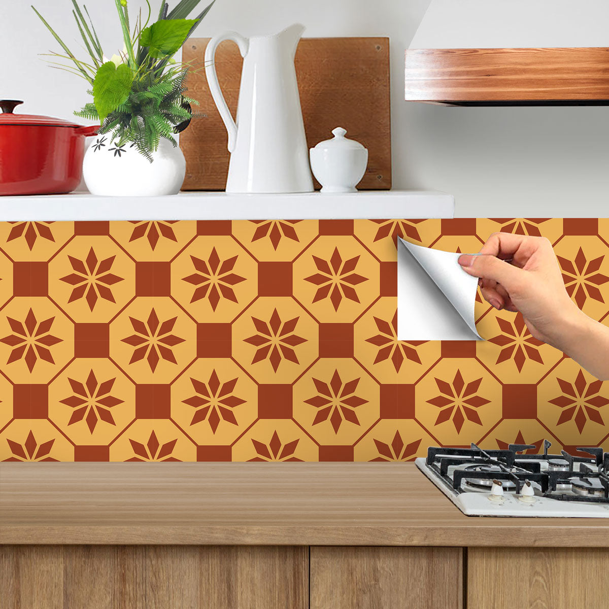 Retro Floral Kitchen Backsplash Tile Stickers | Peel and Stick Kitchen Bathroom Wall Tile Decals | Antiskid Floor Tile Stickers