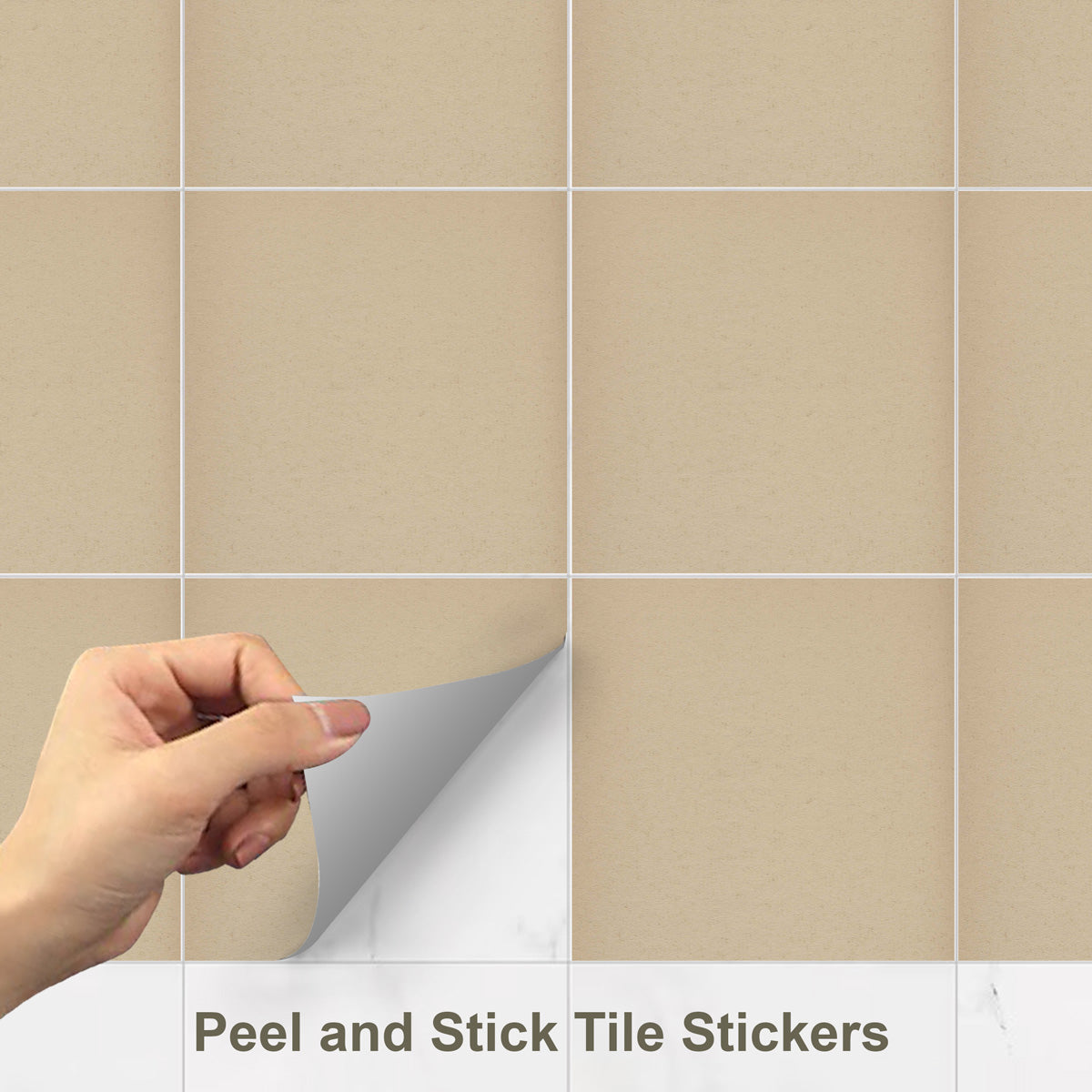 Peel and Stick Beige Texture Tile Stickers | Antiskid Floor Tile Vinyl Decals | Kitchen Bathroom Wall Tile Vinyl | Free Shipping