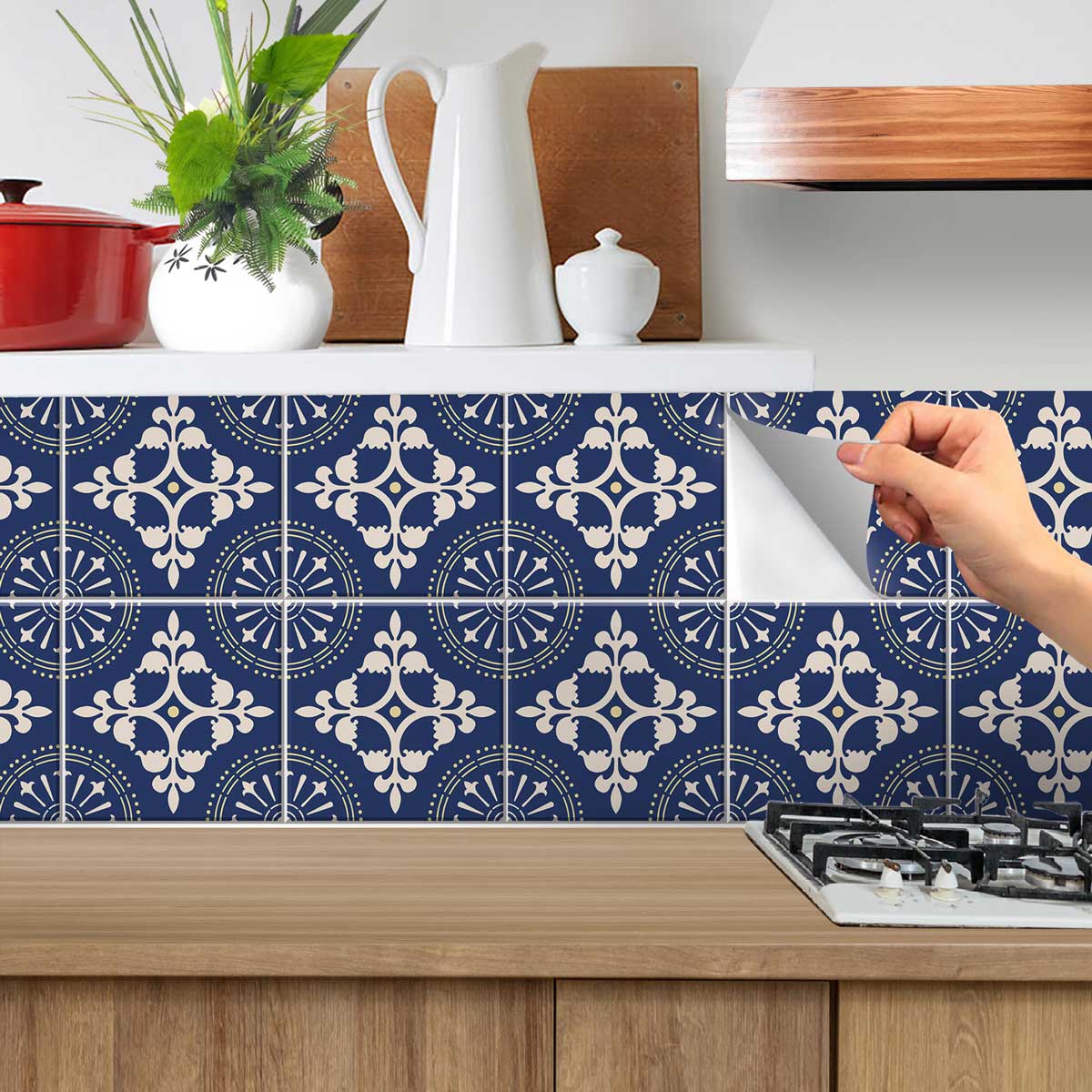 Vintage Dark Blue Floor Tile Stickers | Peel and Stick Backsplash Tile Vinyl Decals for Kitchen, Bathroom & Wall | Removable