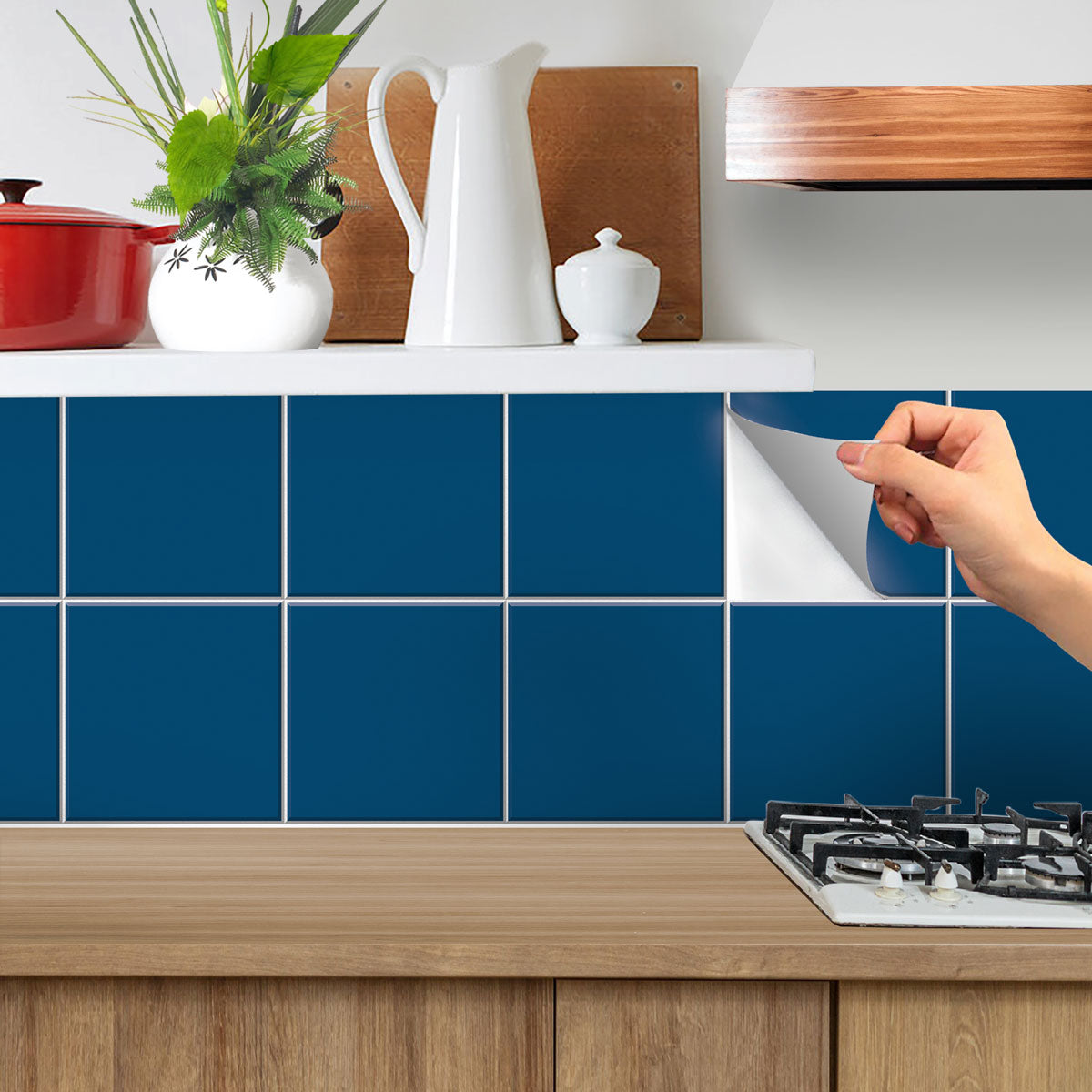 Suede Blue Floor Tile Stickers | Peel and Stick Kitchen, Bathroom and Wall Tile Vinyl Decals | Removable | Removable