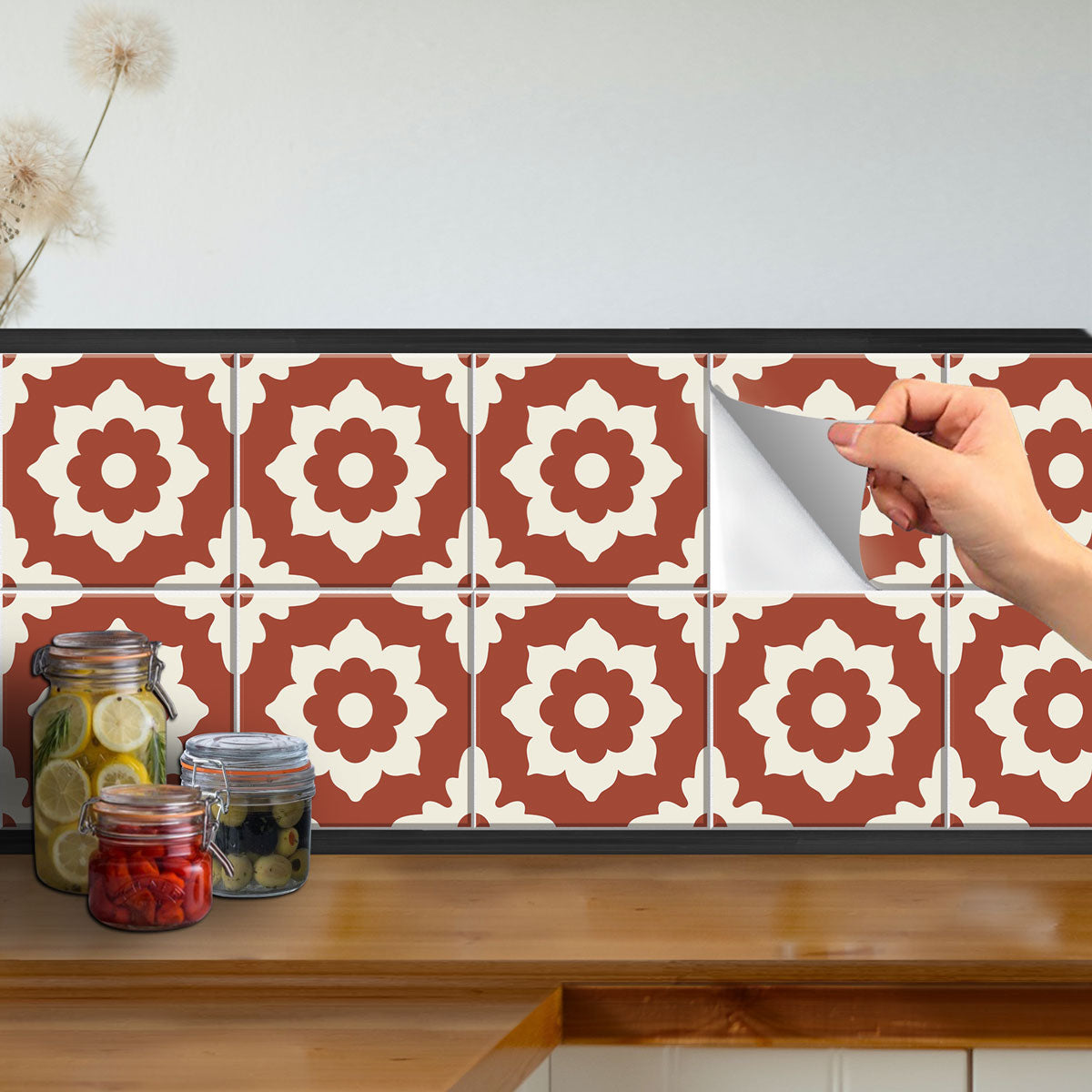 Moroccan Encaustic Terracotta Peel and Stick Floor Tile Stickers | Kitchen, Bathroom Backsplash | Removable | Free Shipping