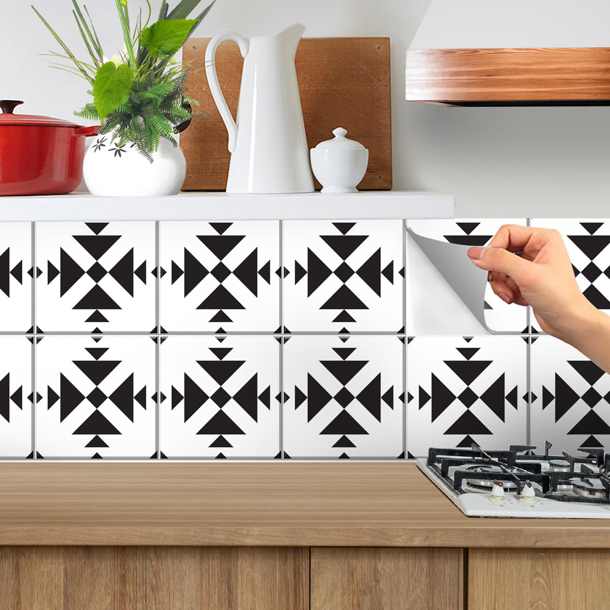 Black and White Floor Tile Stickers | Peel and Stick Kitchen, Bathroom, Wall Backsplash Tile Stickers | FREE SHIPPING!