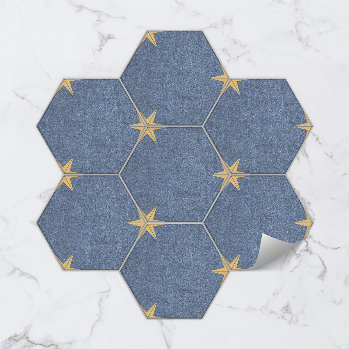 Blue Hexagon Tile Wall Floor Tile Stickers | Peel and Stick Kitchen Bathroom Wall Backsplash Tile Vinyl Decals | Removable