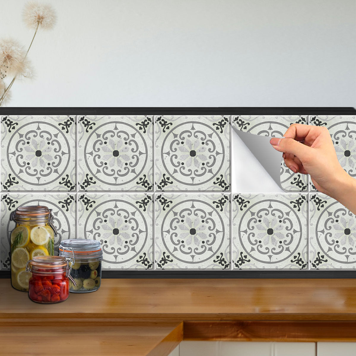 Antique Greystone Floor Tile Stickers | Peel and Stick Removable Tile Decals for Kitchen, Bathroom, Walls & Fireplace | Removable