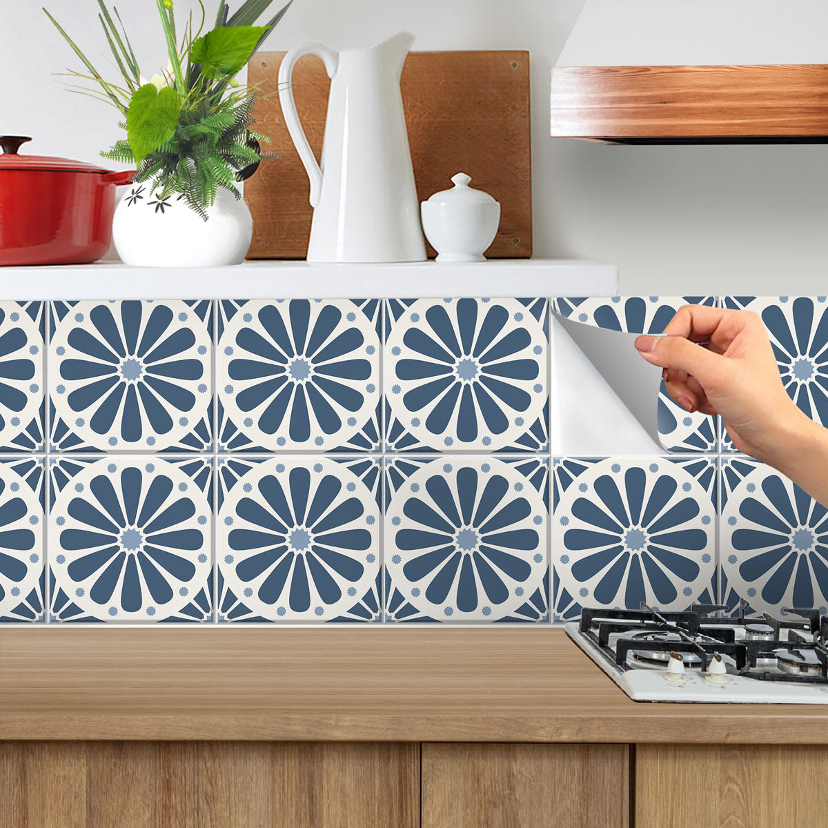 Blue Celestial Wheel Backsplash Tile Stickers | Peel and Stick Kitchen, Bathroom Wall Tile Vinyl Decals | Removable | Free Shipping