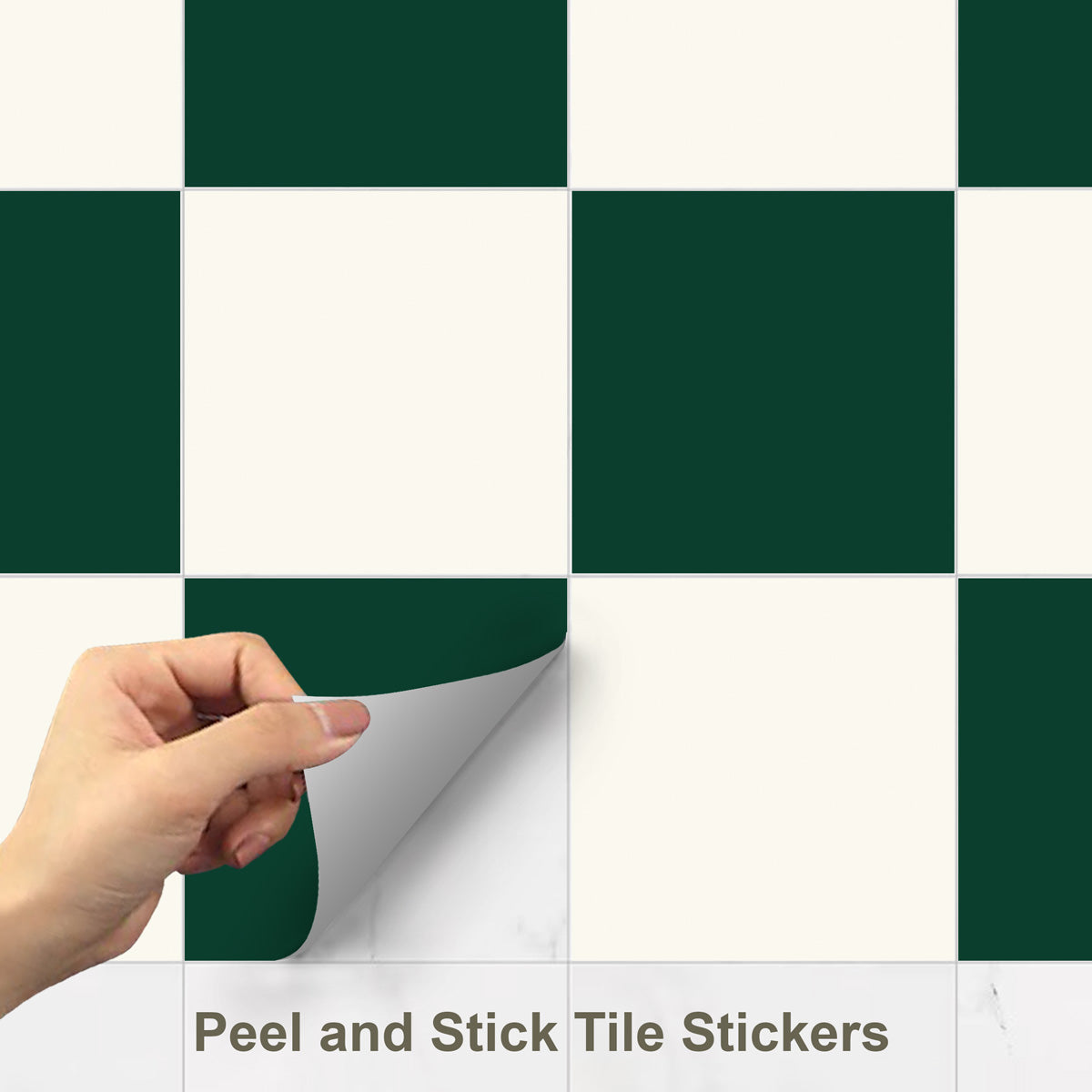 Green and Ivory Tile Stickers | Antiskid Floor Tile Vinyl Decals | Kitchen, Bathroom, Wall Peel and Stick Tile Vinyl Stickers