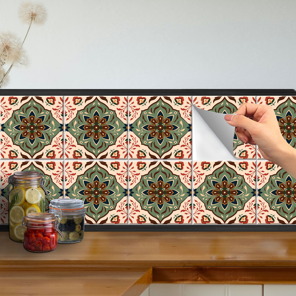 Persian Floral Peel and Stick Tile Stickers | Kitchen, Bathroom, Wall Floor Tile Vinyl Decals| Removable | Free Shipping