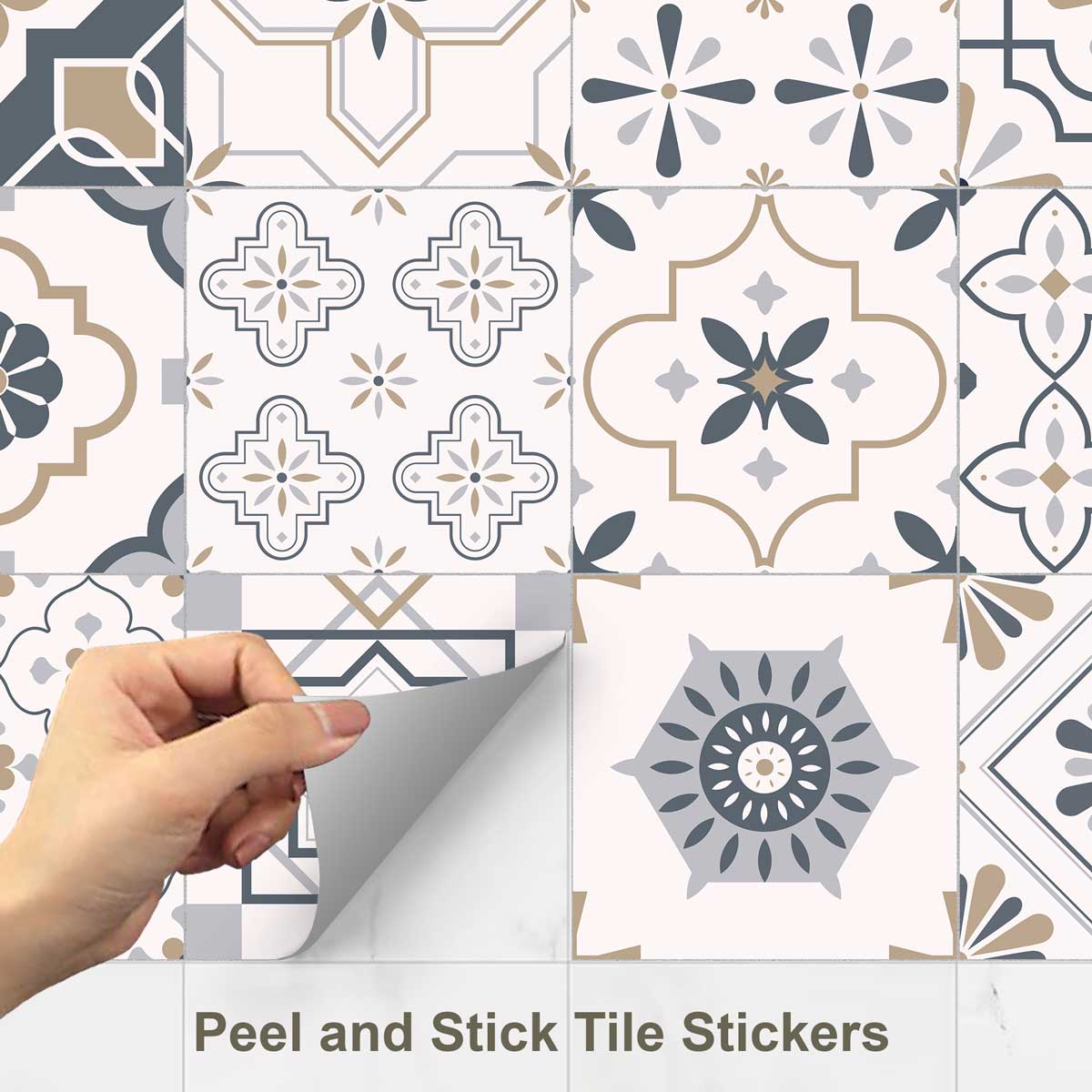 Elegant Arabic Peel and Stick Tile Stickers | Antiskid Floor Tile Vinyl | Bathroom, Wall, Kitchen Backsplash Tile Decals | Free Shipping