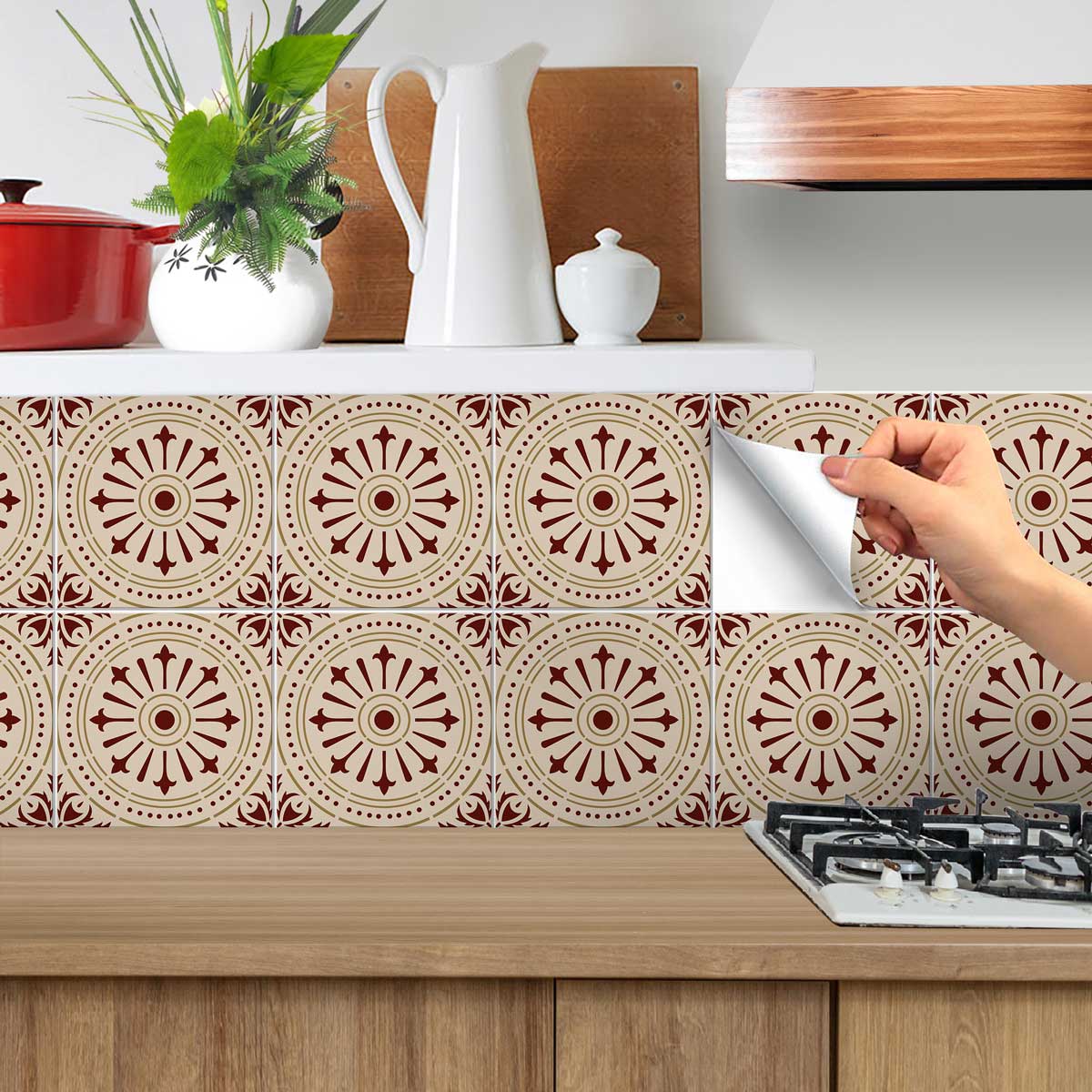 Italian Chiave Tile Stickers | Antiskid Tile Sticker for  Bathroom Floor | Peel and Stick Kitchen Wall Backsplash Tile Vinyl