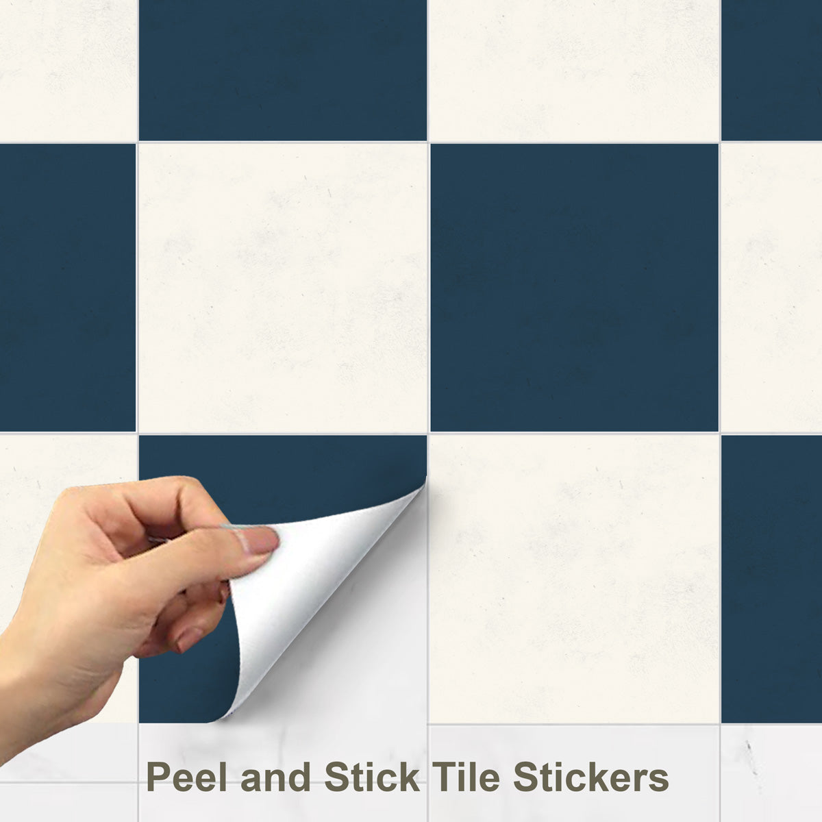 Dark Blue and Cream Texture Tile Stickers | Antiskid Floor Tile Vinyl |Peel and Stick Kitchen Backsplash Bathroom Wall Tile Vinyl